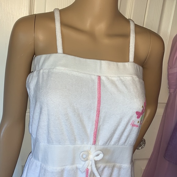 White Terry towel mini dress sundress with pockets S M - Picture 5 of 16